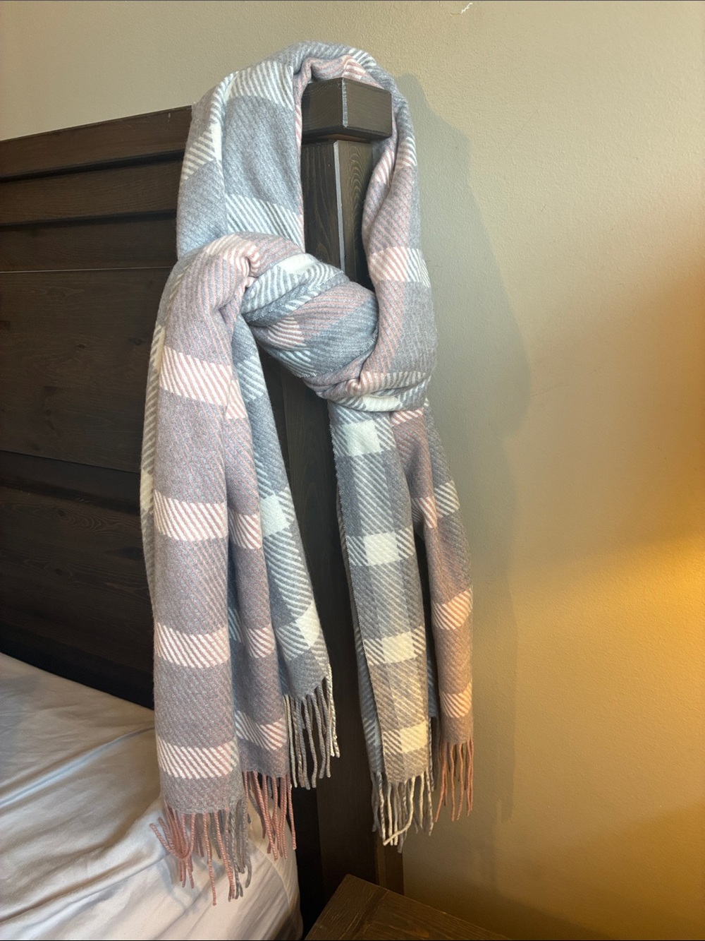 Love and lore large pink and gray plaid scarf